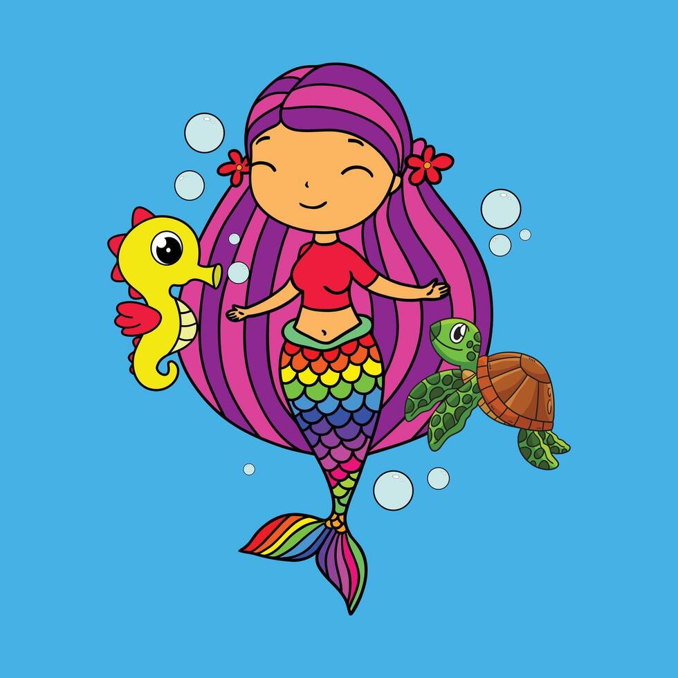 Cute Mermaid With Friends vector