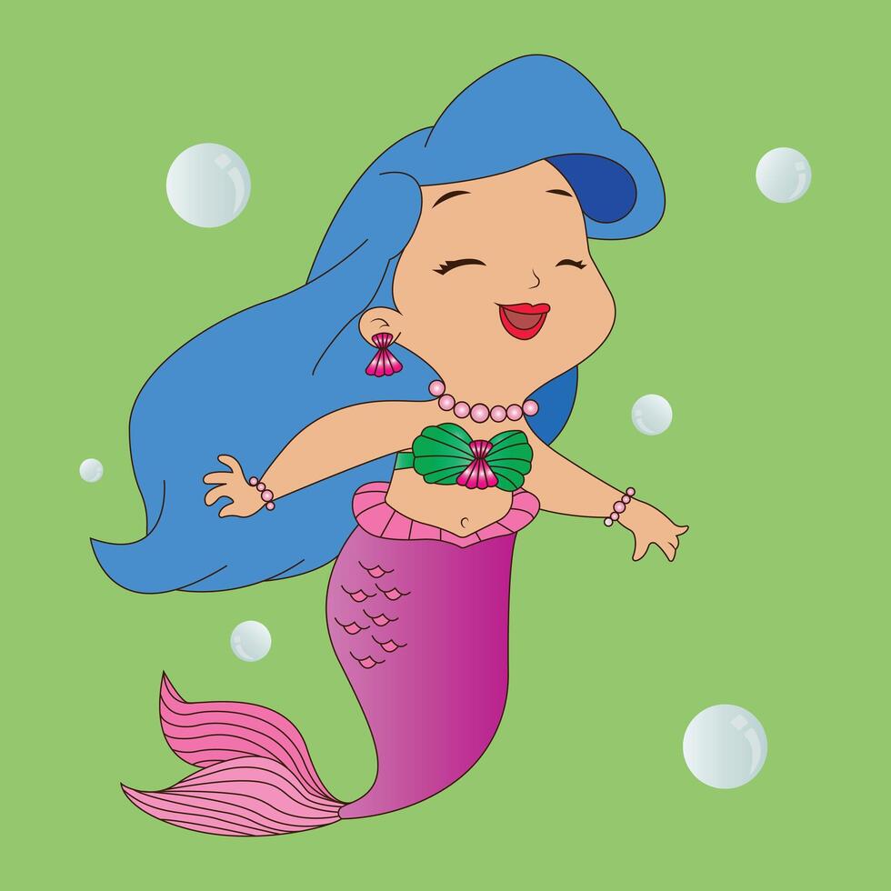 Happy Mermaid With Bubbles vector