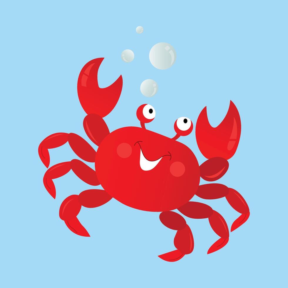 Funny Cartoon Red Crab With Bubbles vector
