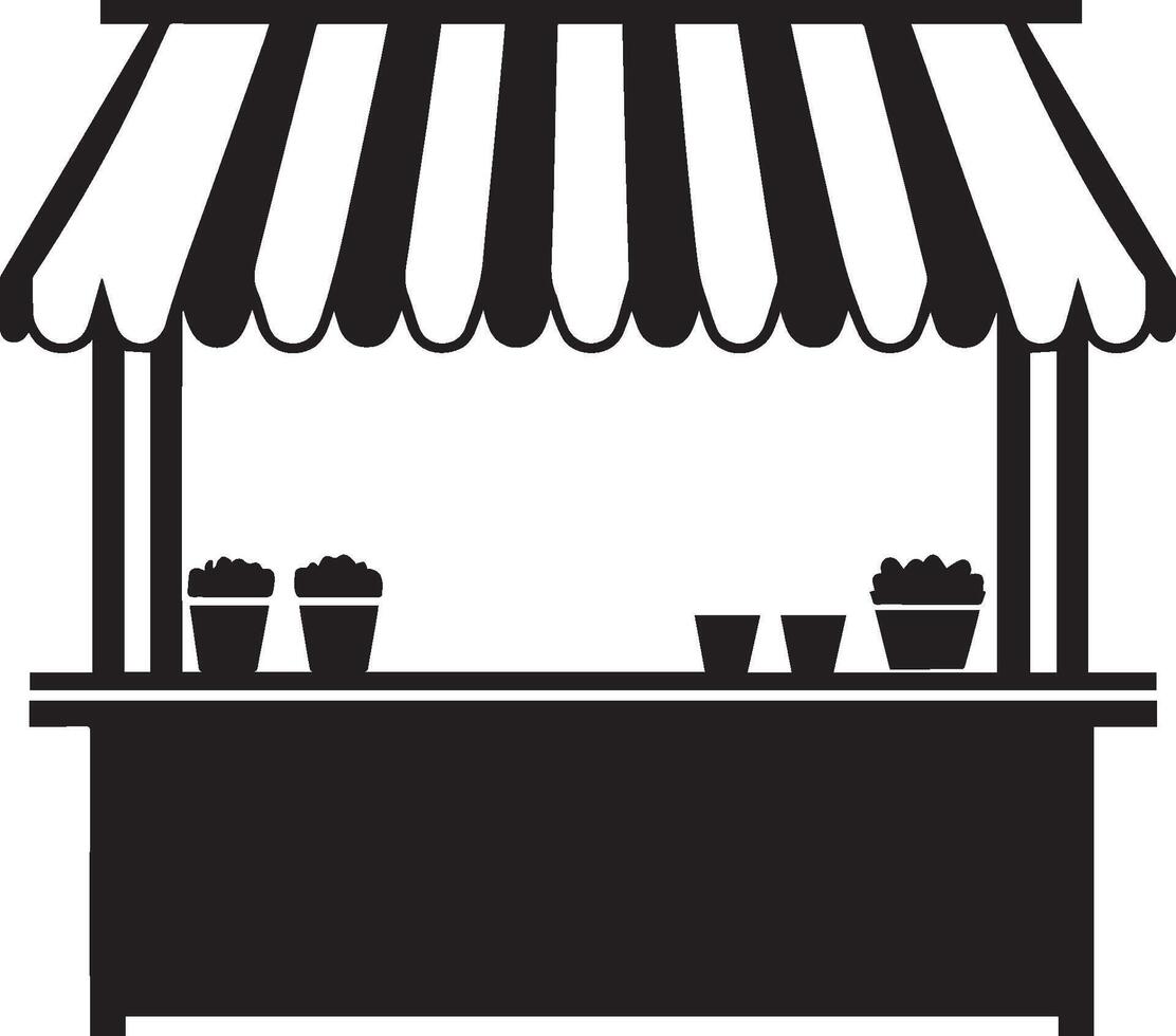 market stand stall with striped awning clean simple icon silhouette black vector