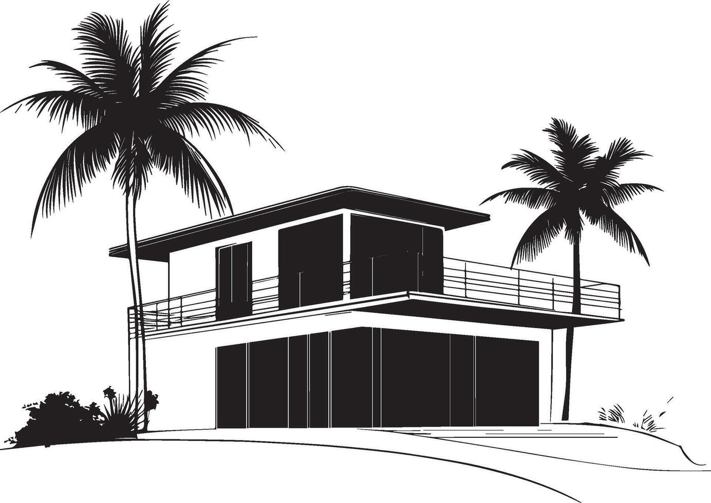 Modern villa clean simple silhouette black vector