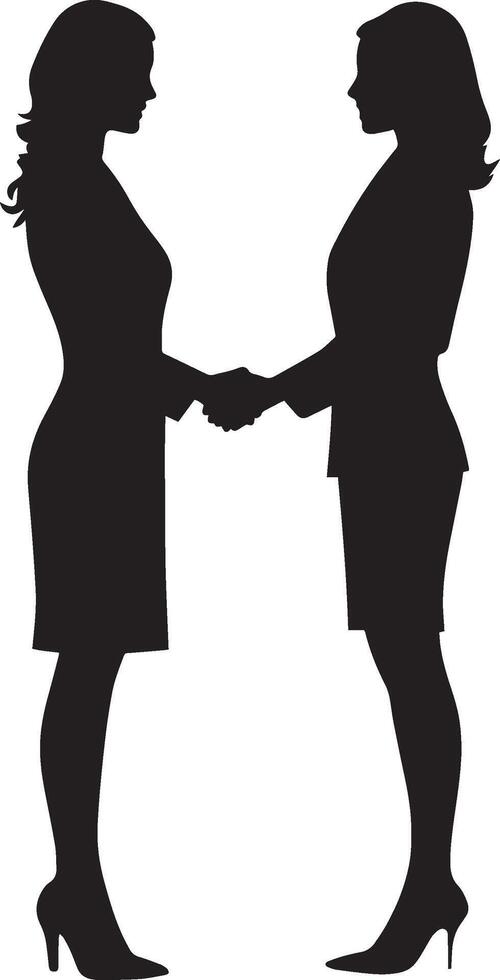 Businesswoman and businesswoman shaking hand full length silhouette black vector
