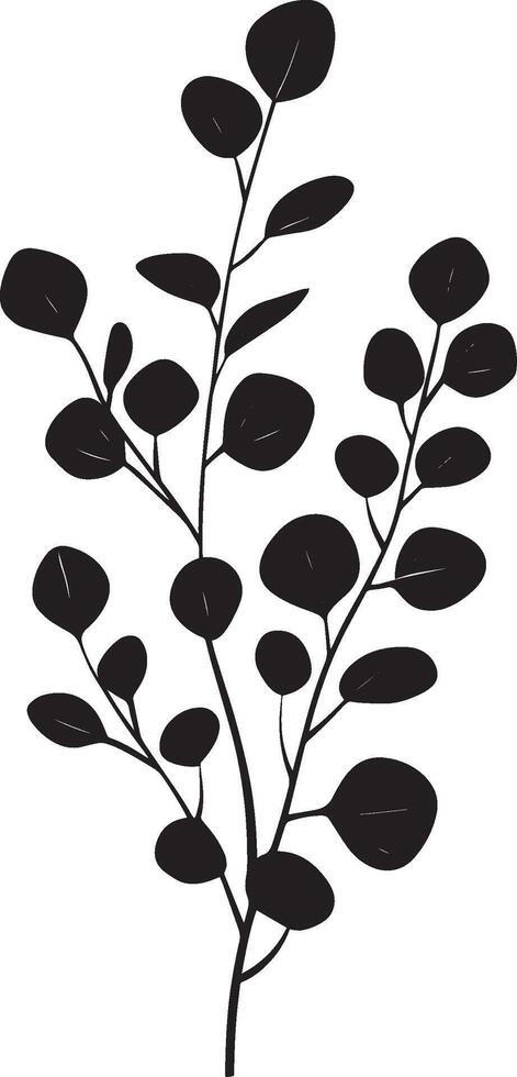 eucalyptus leaves with branches clean simple icon silhouette black vector