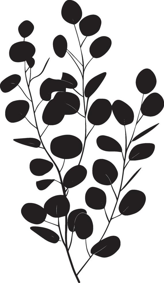 eucalyptus leaves with branches clean simple silhouette black vector