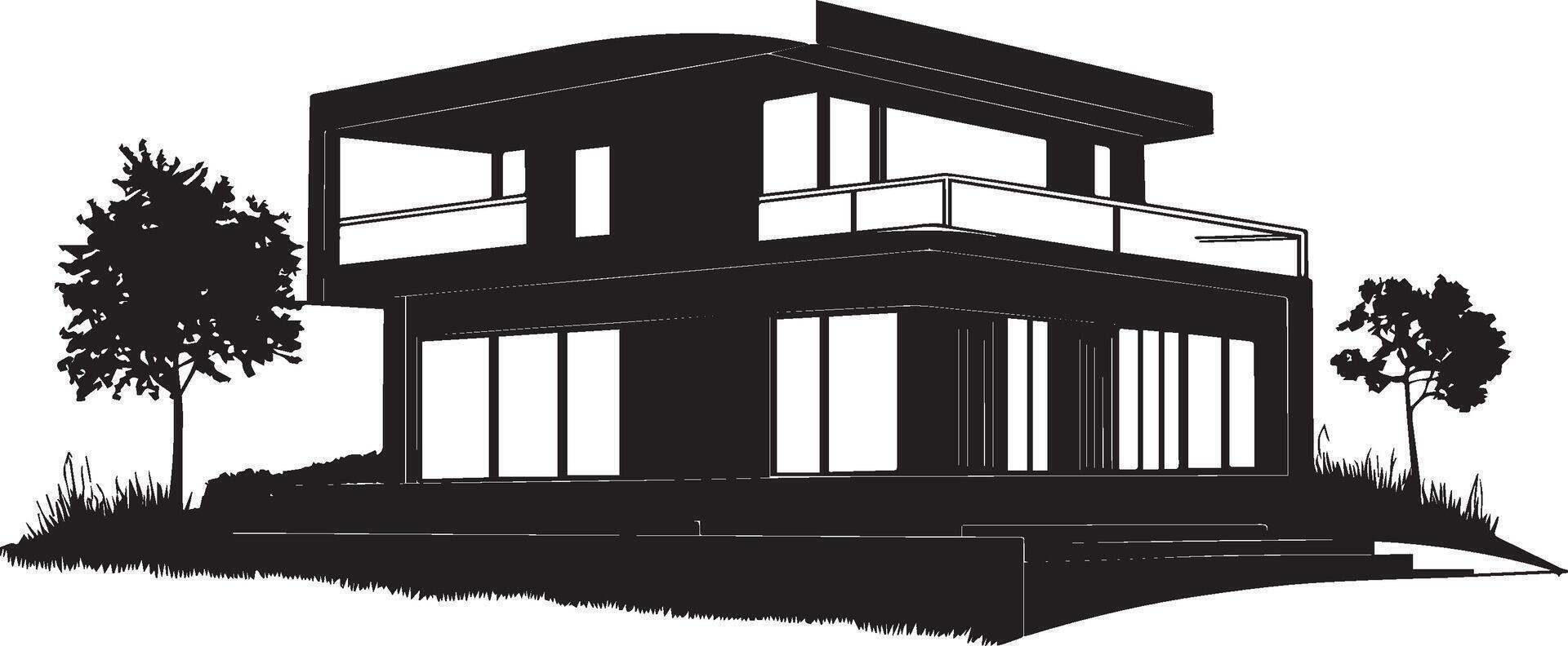 Modern villa clean simple silhouette black vector