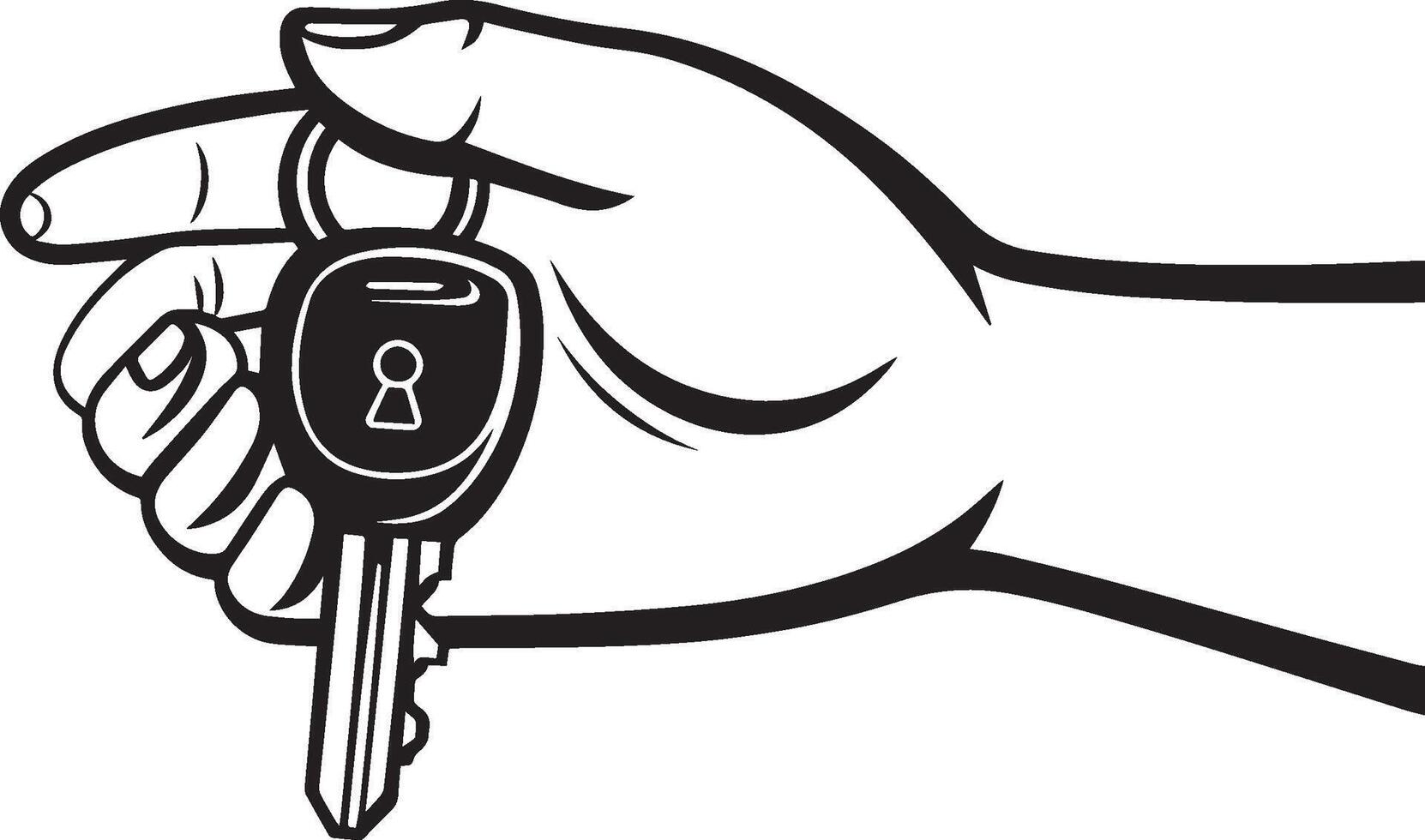Hand holding car's key clean simple icon outline black vector