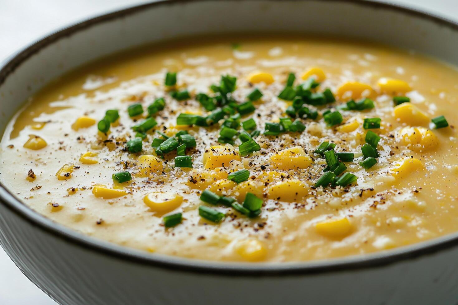 Corn chowder in a bowl photo