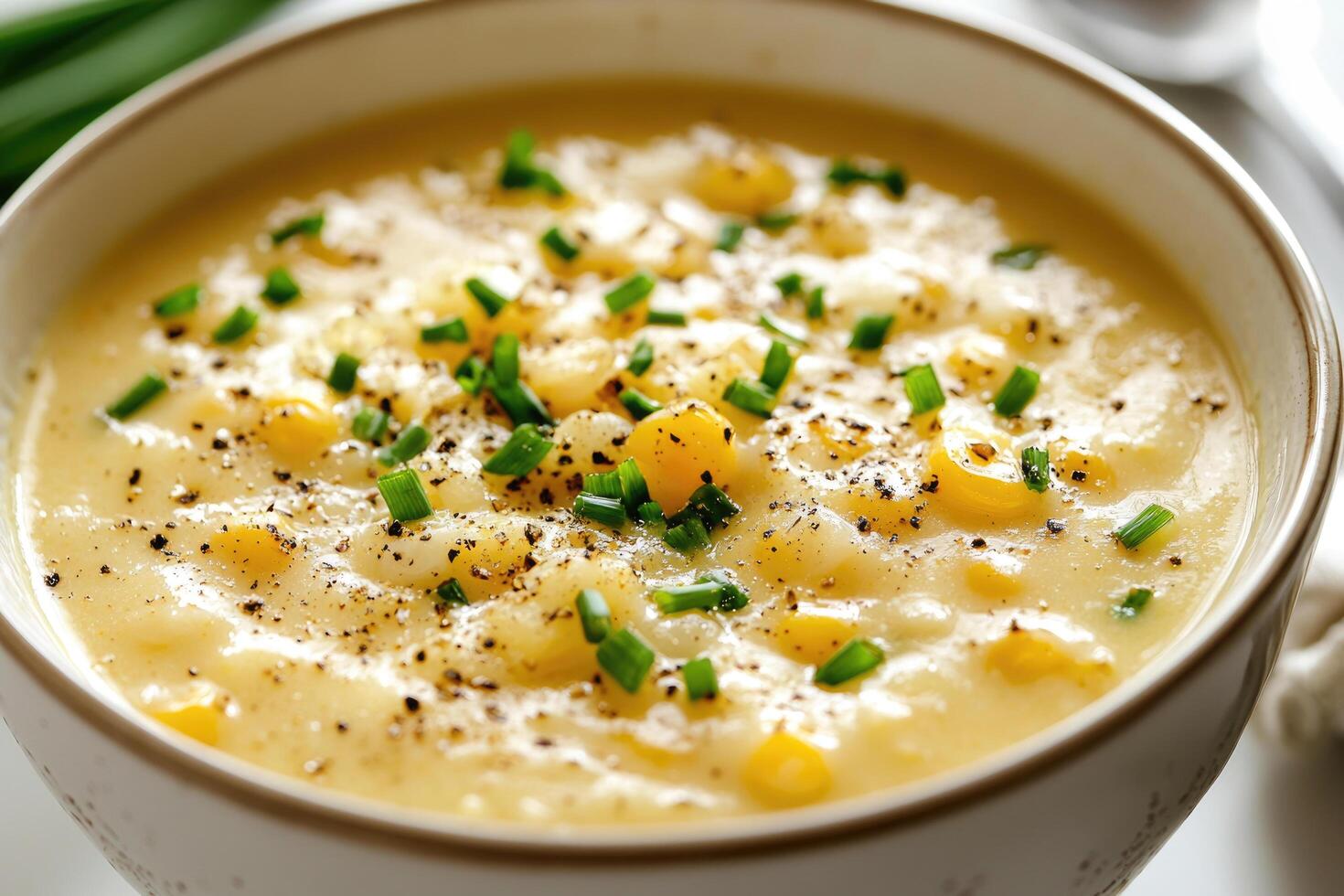 Corn chowder in a bowl photo