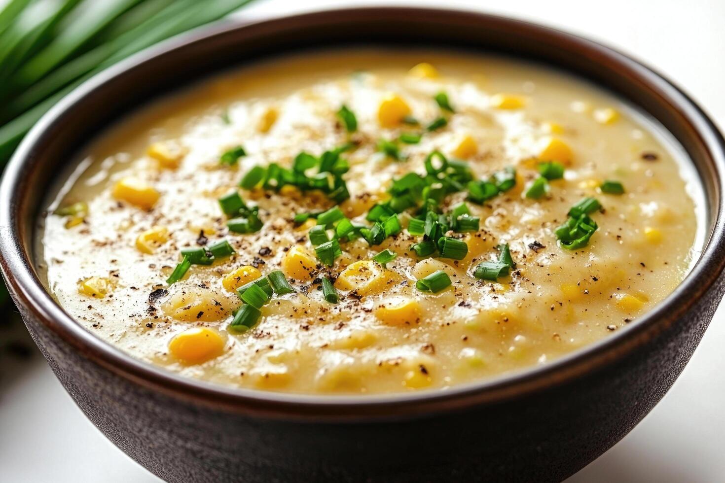 Corn chowder in a bowl photo