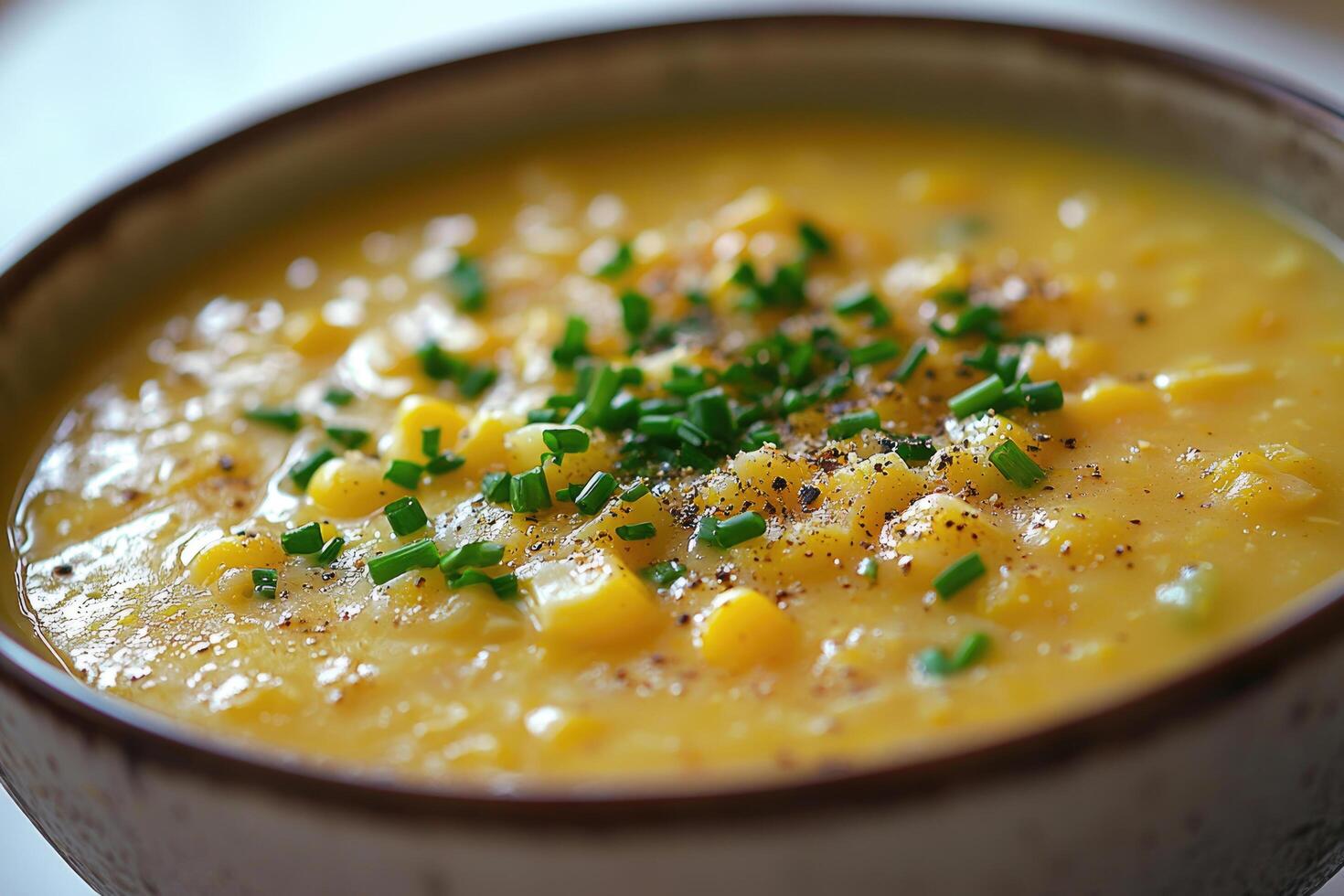 Corn chowder in a bowl photo
