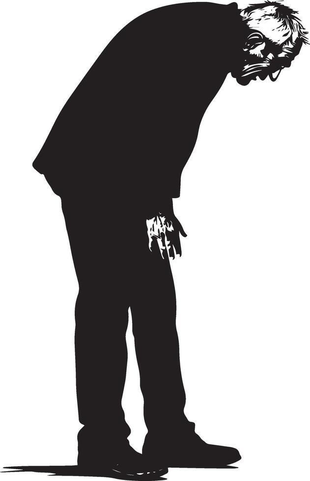 Senior old man shocked and frustrated full length silhouette black vector