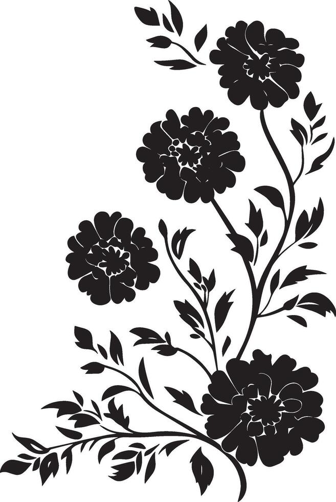 Composition of marigolds corner clean simple icon silhouette black vector