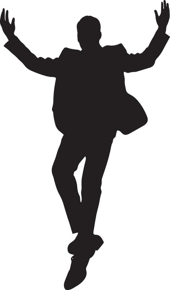 Happy business man dancing or jumping full length silhouette black vector