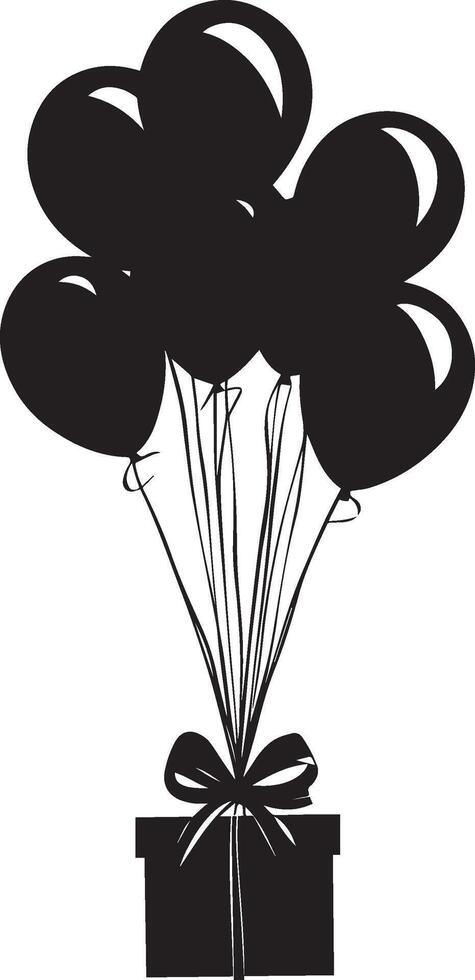 Bunch of flying balloons attached with gift box clean simple silhouette black vector