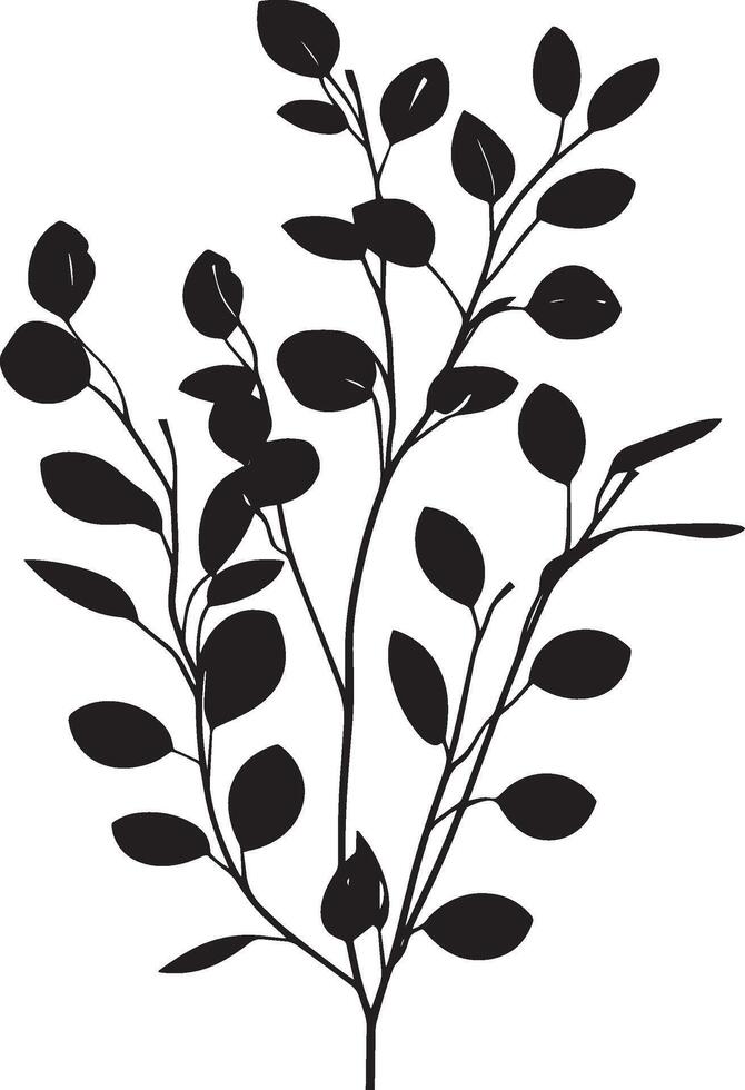 eucalyptus leaves with branches clean simple icon silhouette black vector