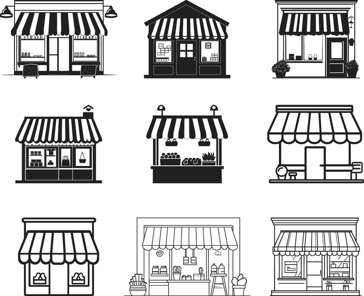 Collection of Store or shop clean simple silhouette black vector