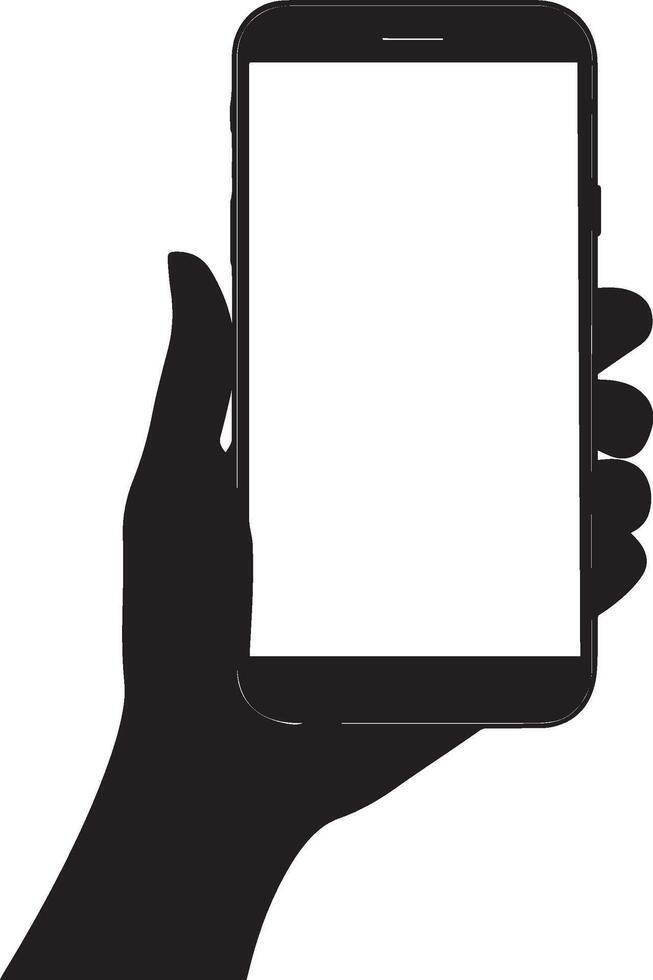 Hand holding smartphone clean simple silhouette black vector