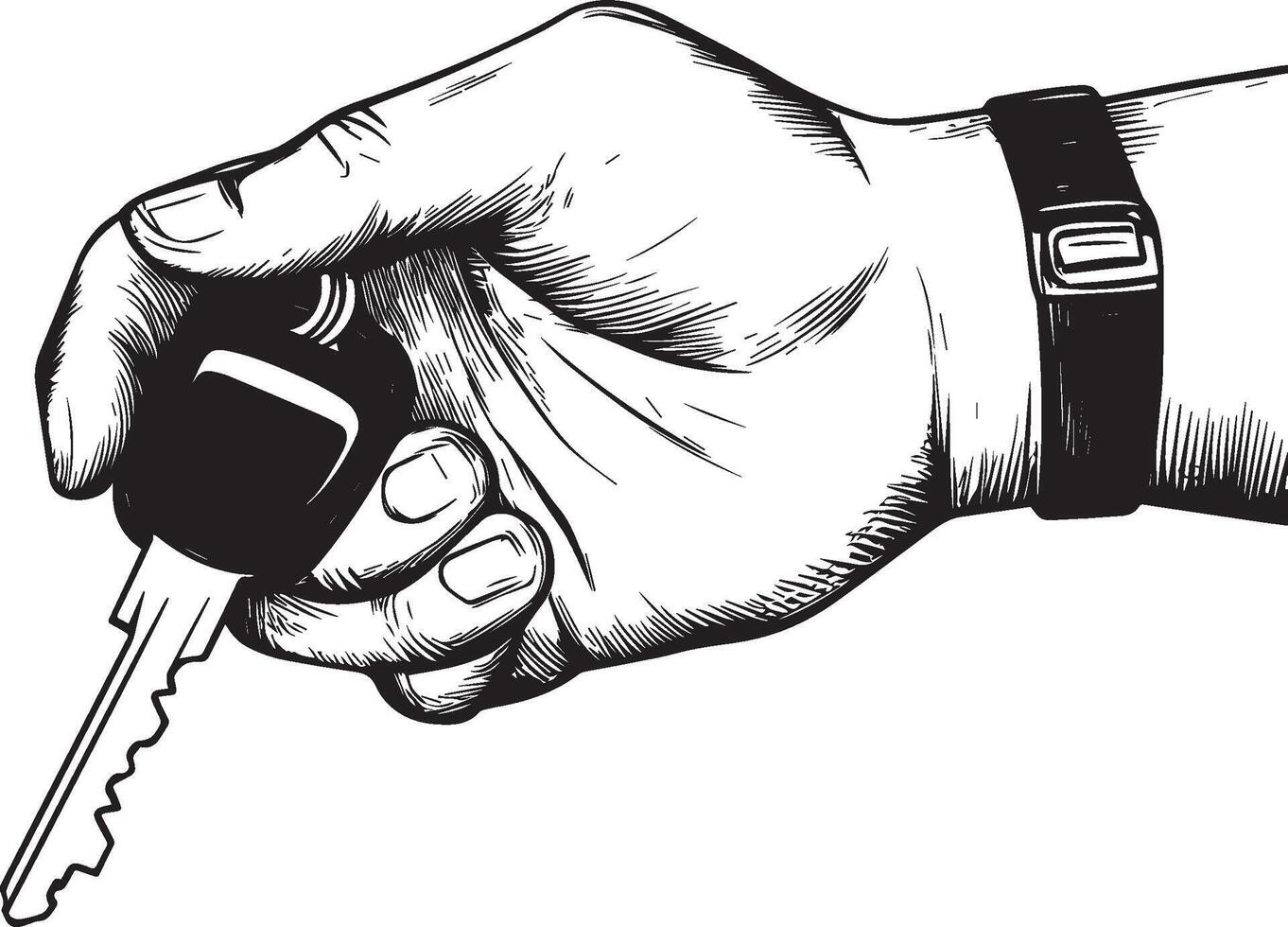 Hand holding car's key clean simple outline black vector