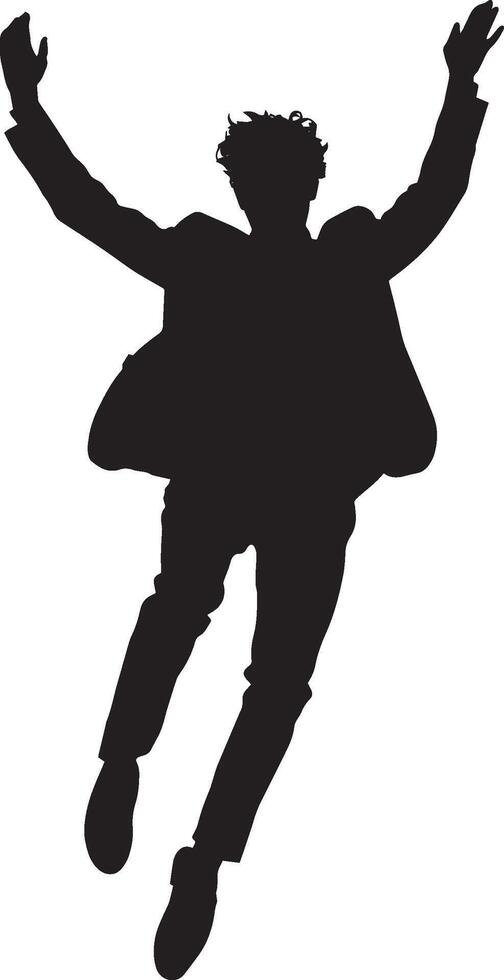 Happy business man dancing or jumping full length silhouette black vector