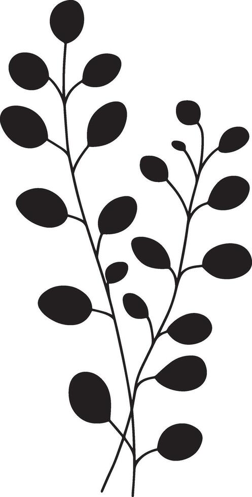 eucalyptus leaves with branches clean simple icon outline black vector