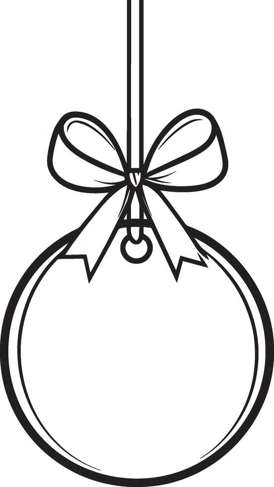 Round circle Sale tag with ribbon hanging clean simple outline black vector