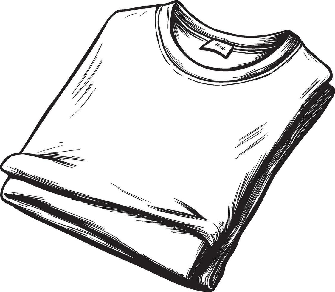 Folded t-shirt clean simple outline black vector