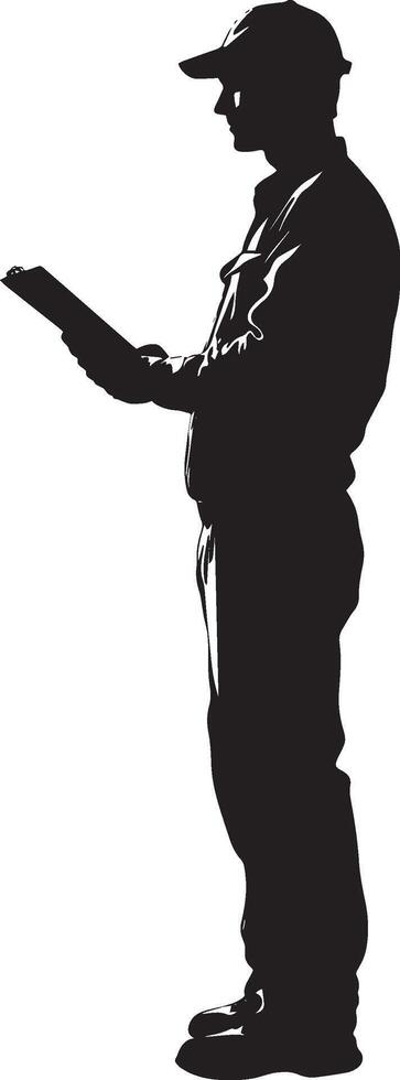 Auto mechanic holding a clipboard full length silhouette black vector