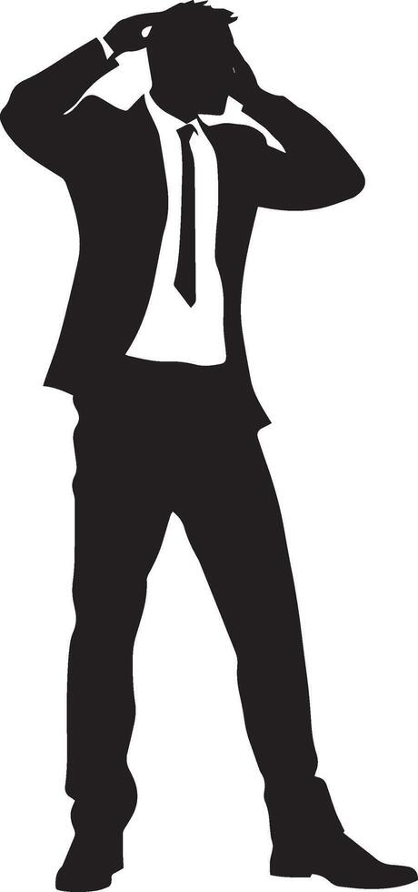 Business man excitement with hands on head full length silhouette black vector