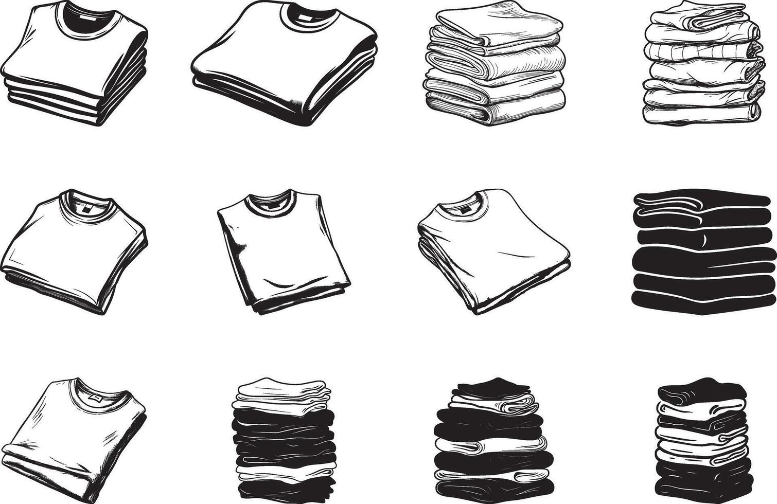Collection of Folded t-shirt clean simple icon silhouette black vector