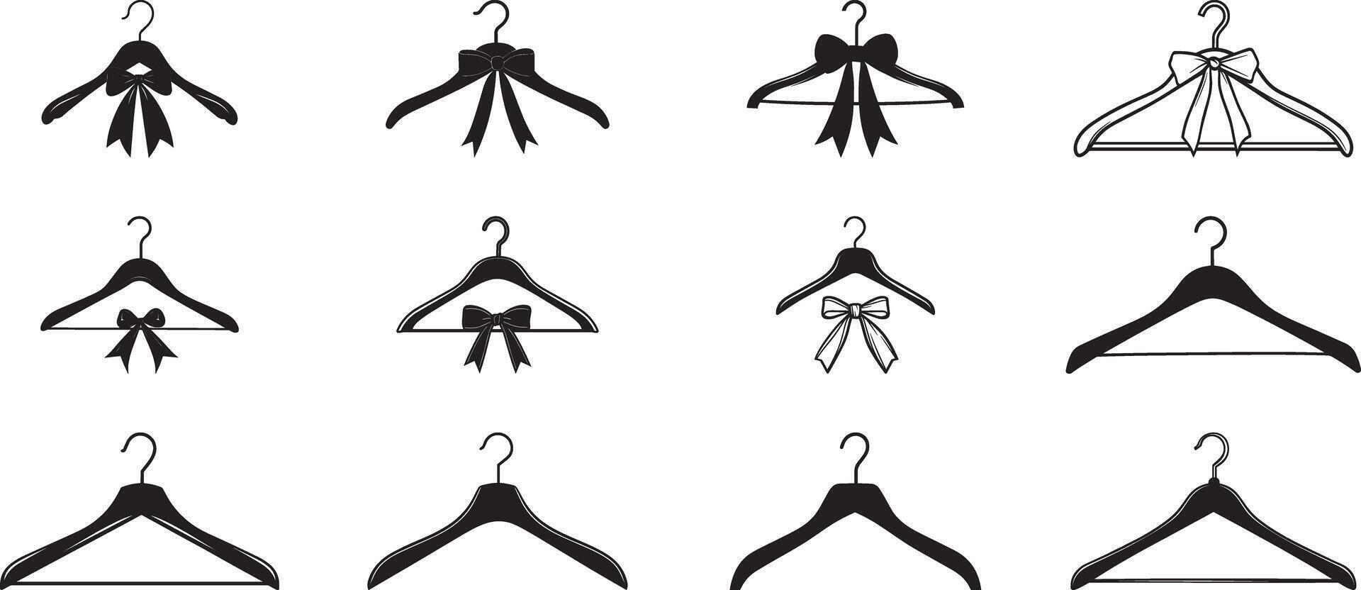 Collection of Coat hanger with ribbon clean simple silhouette black vector