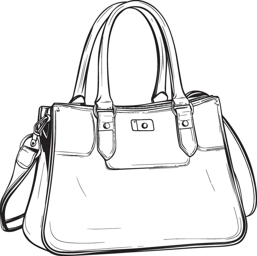 Lady's handbag clean simple outline black vector