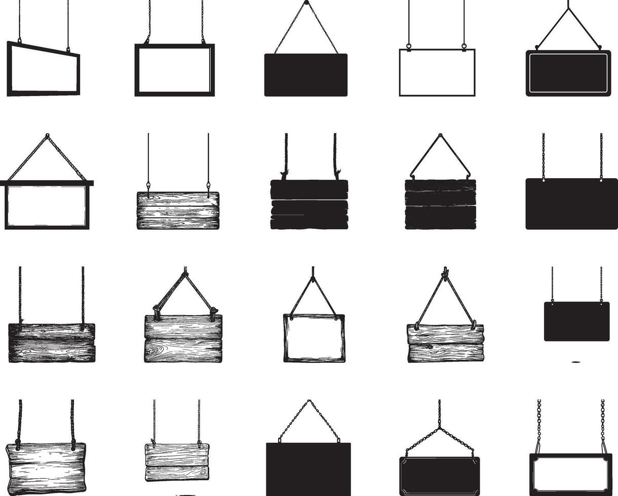 collection of Hanging blank billboard clean simple silhouette black vector