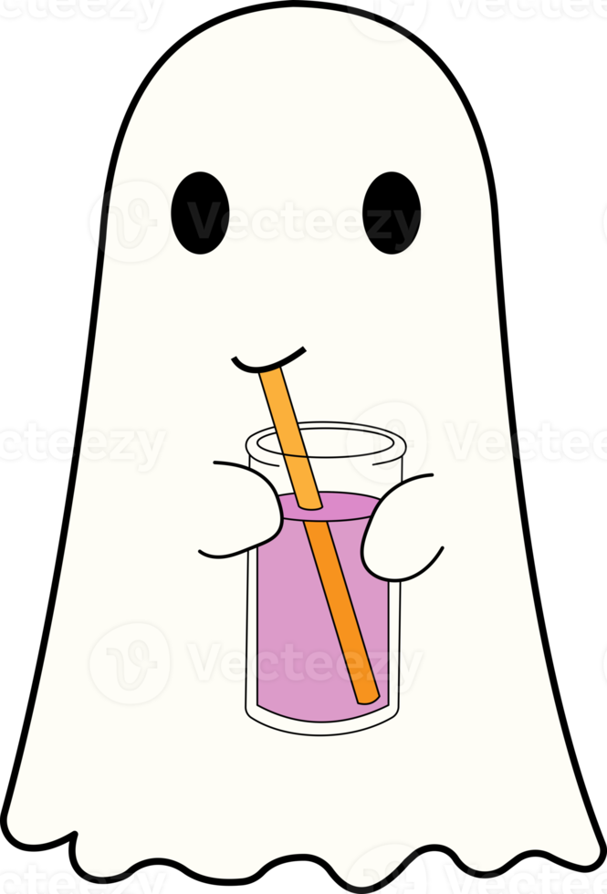 cute ghost drinking juice png