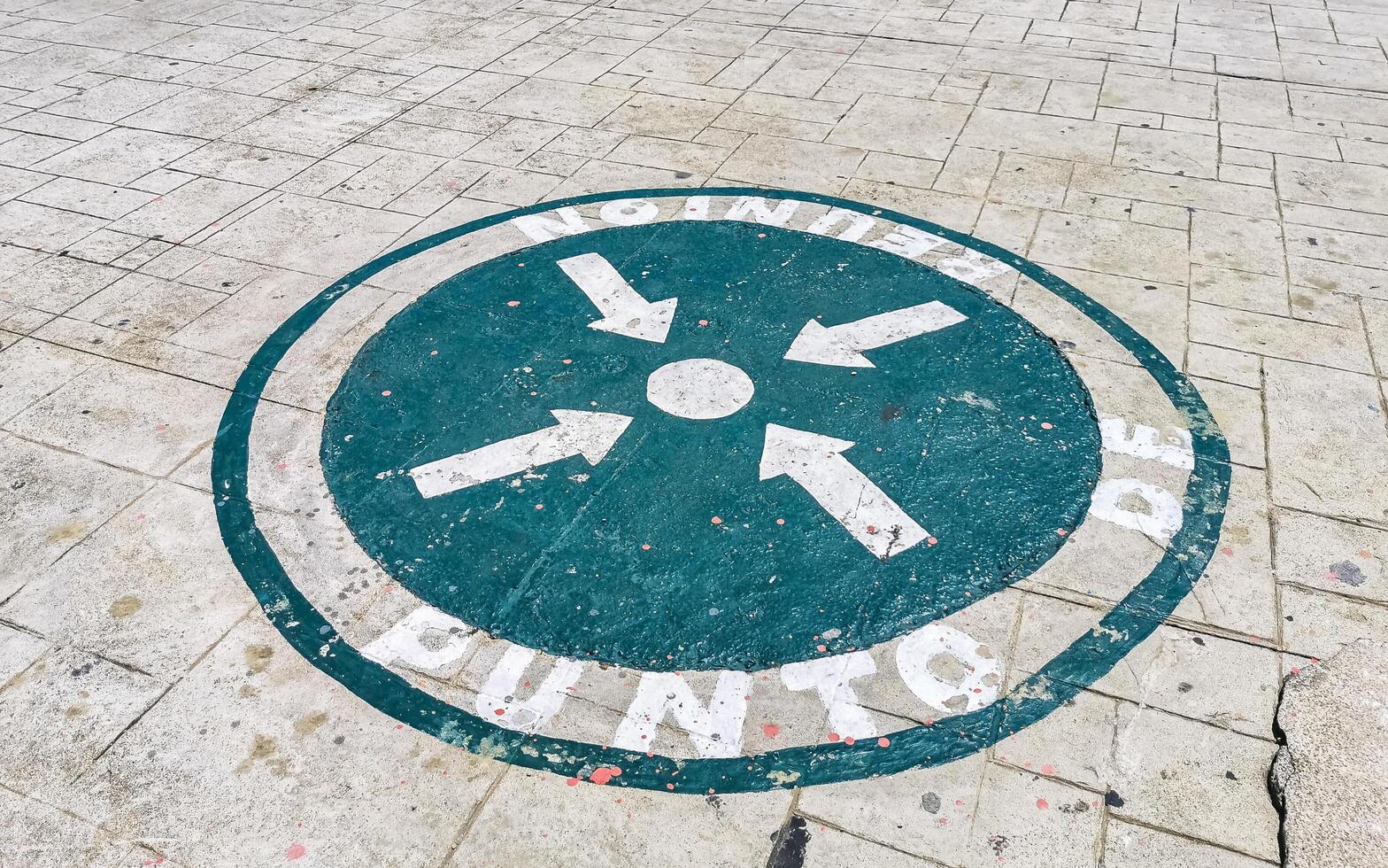 Playa del Carmen Quintana Roo Mexico 2022 Emergency meeting point green signs assembly point in Mexico. photo