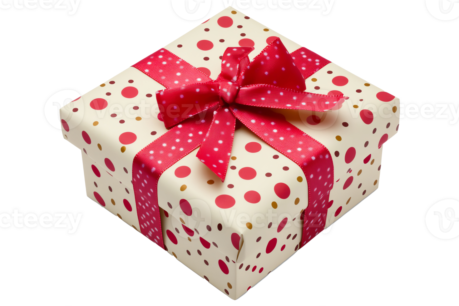 Gift box with red ribbon and polka dots png