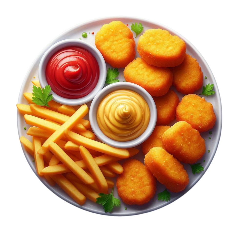 Chicken Nuggets and Fries with Sauces png