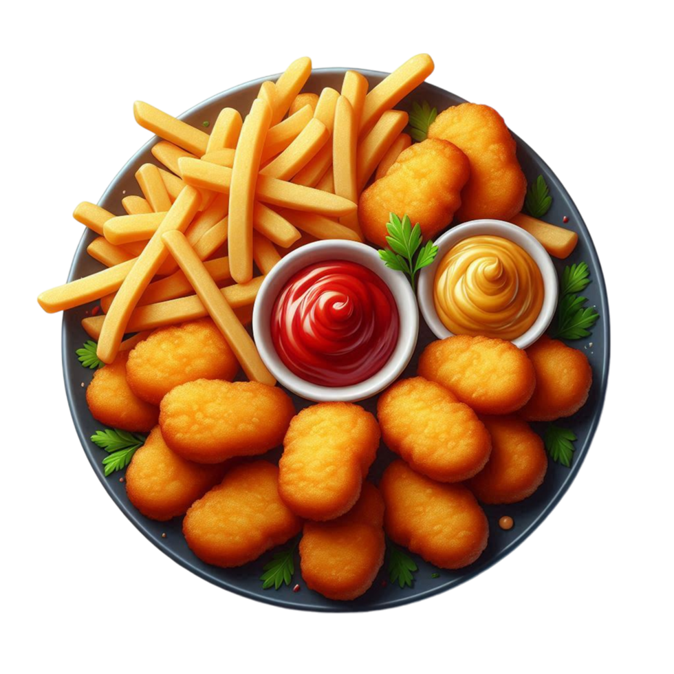 Chicken nuggets and fries and dips png