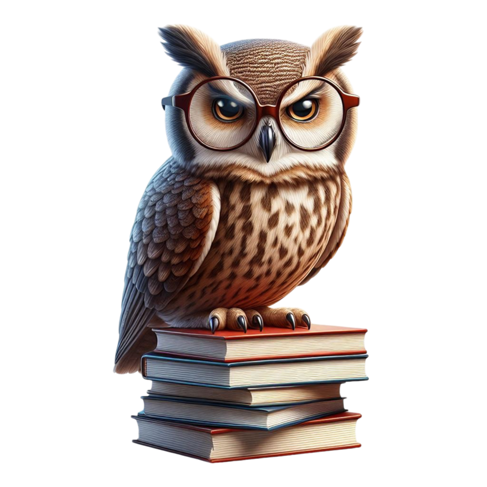 Smart Owl with Glasses on Book Pile png