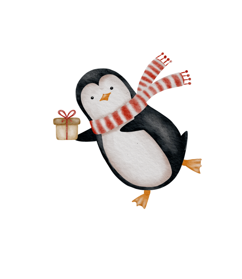 Winter Wonderland. Charming Penguin in Watercolor Design for Unique New Year Greetings png