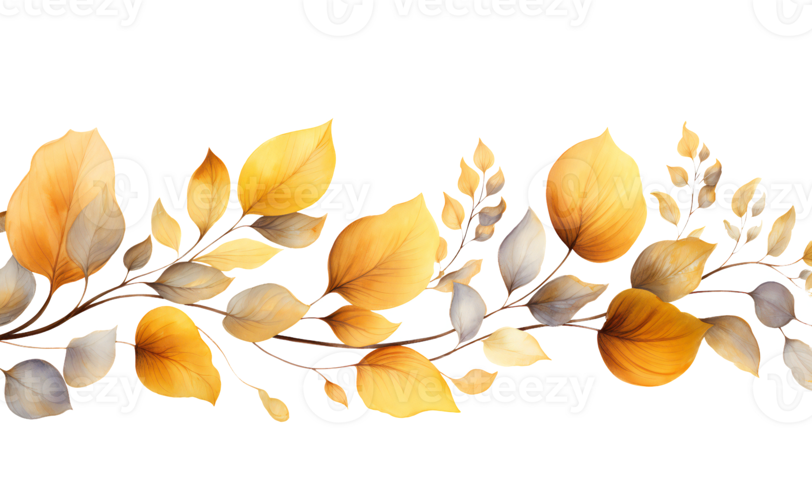 Seamless pattern with autumn leaves on transparent background. Watercolor illustration. . png