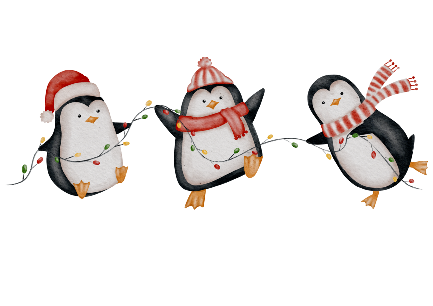 Playful Penguins. Whimsical Watercolor Illustration for Merry New Year and Festive Holiday Cheer png