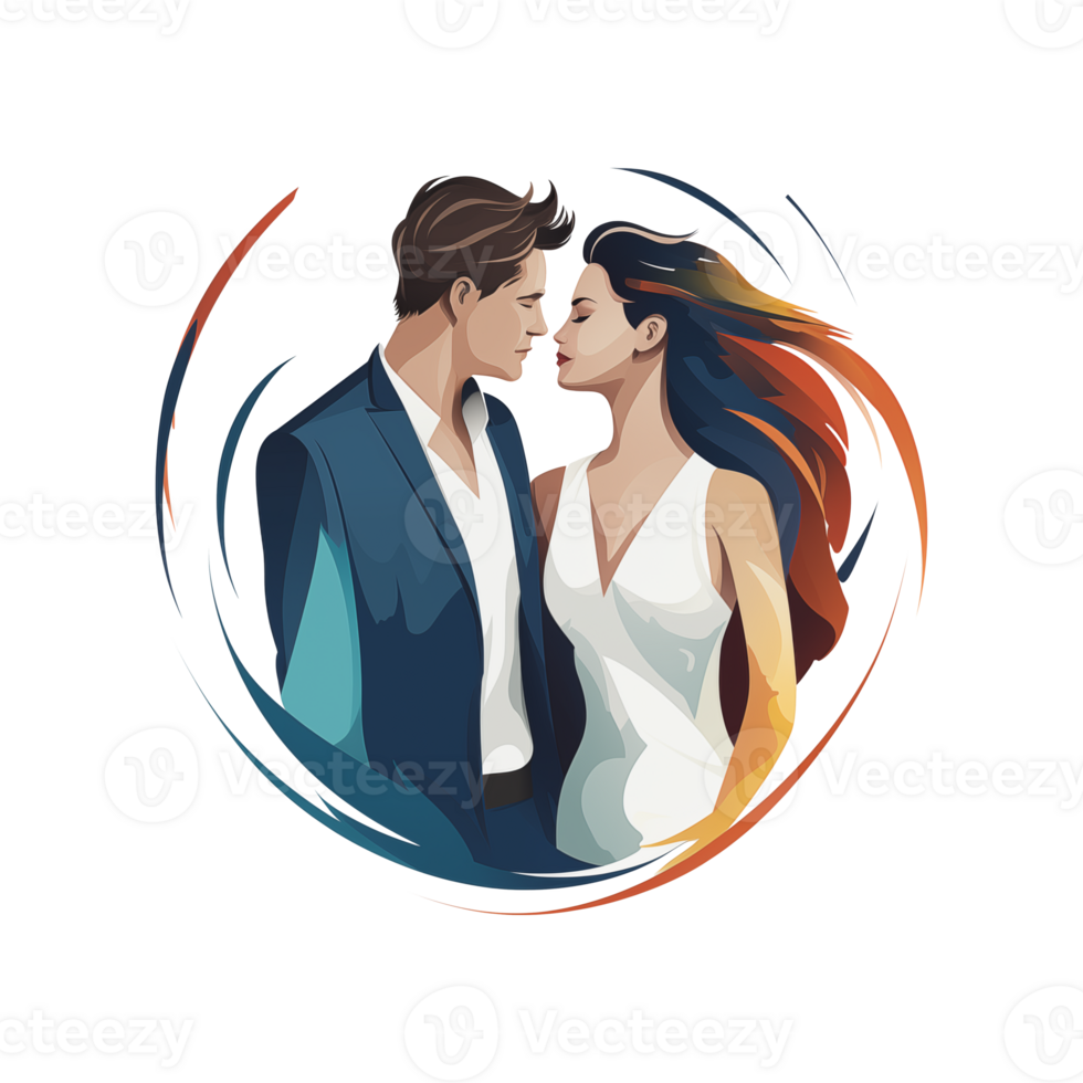 The couple is in a circle with a swirl around them png