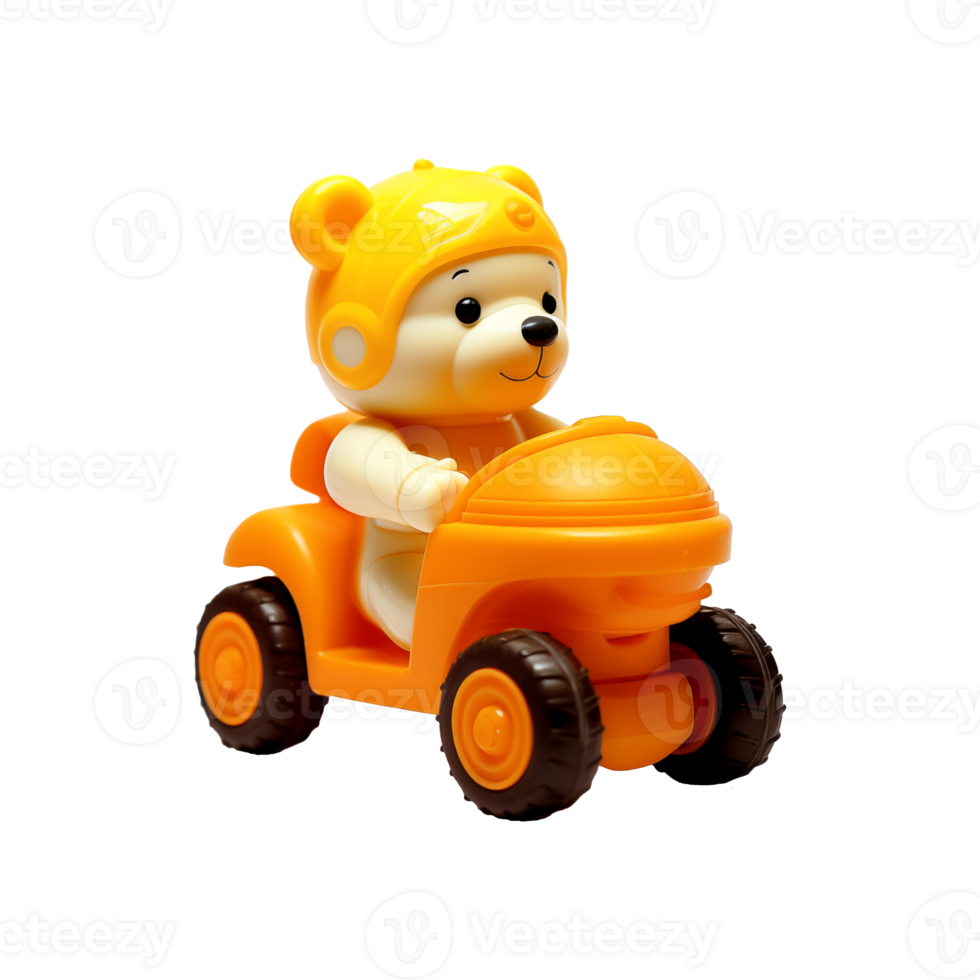 bear on a toy car isolated on transparent background. png
