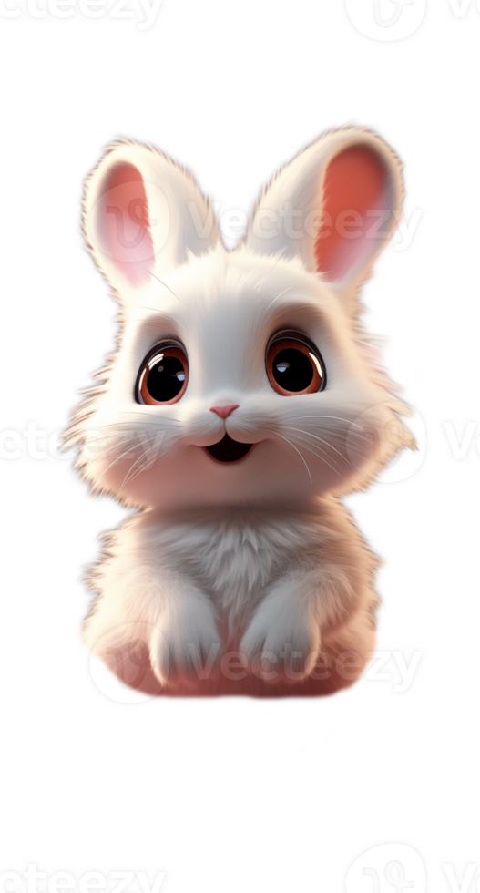 3D rendering of a cute white rabbit isolated on transparent background. png
