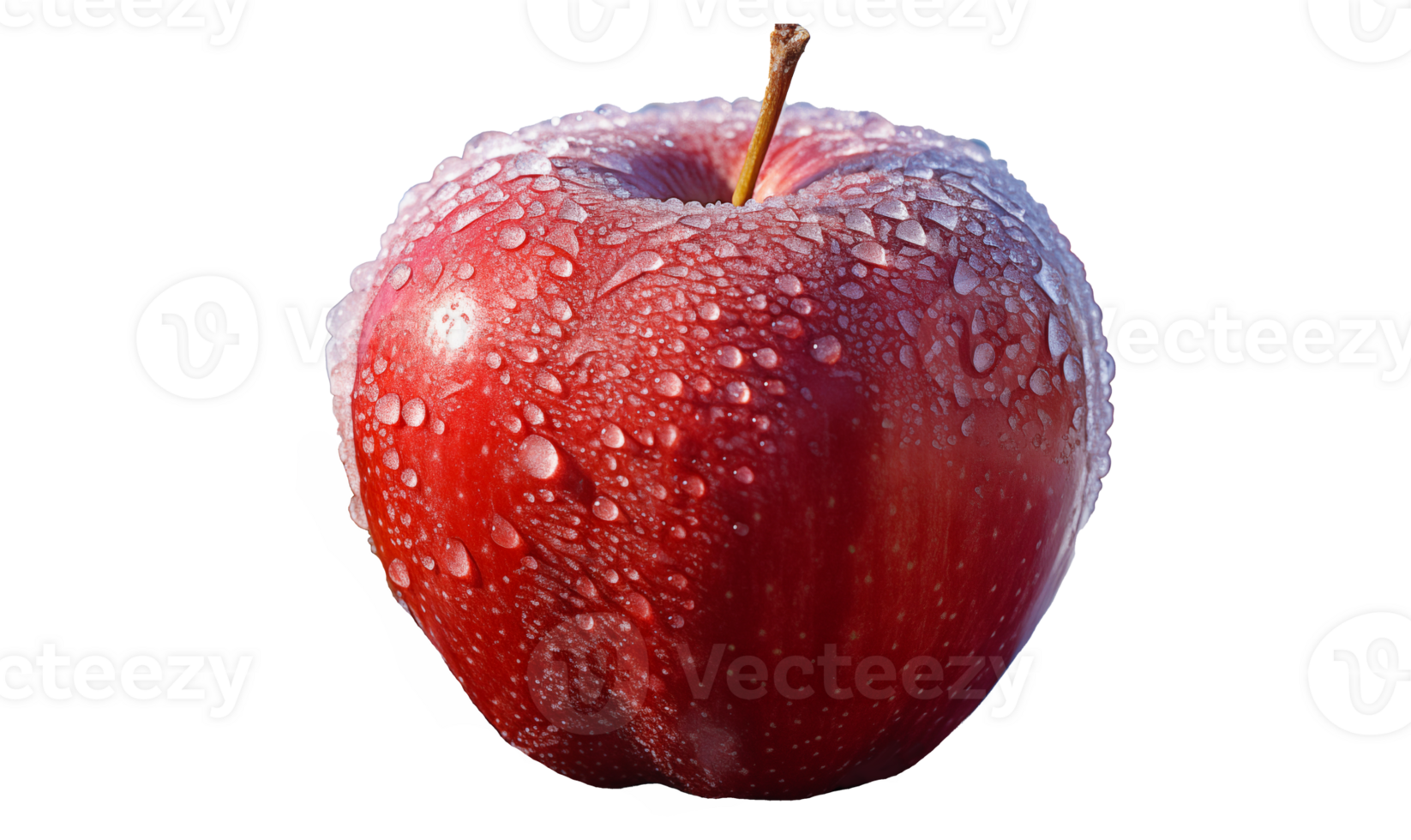 Red apple with water drops isolated on transparent background. png
