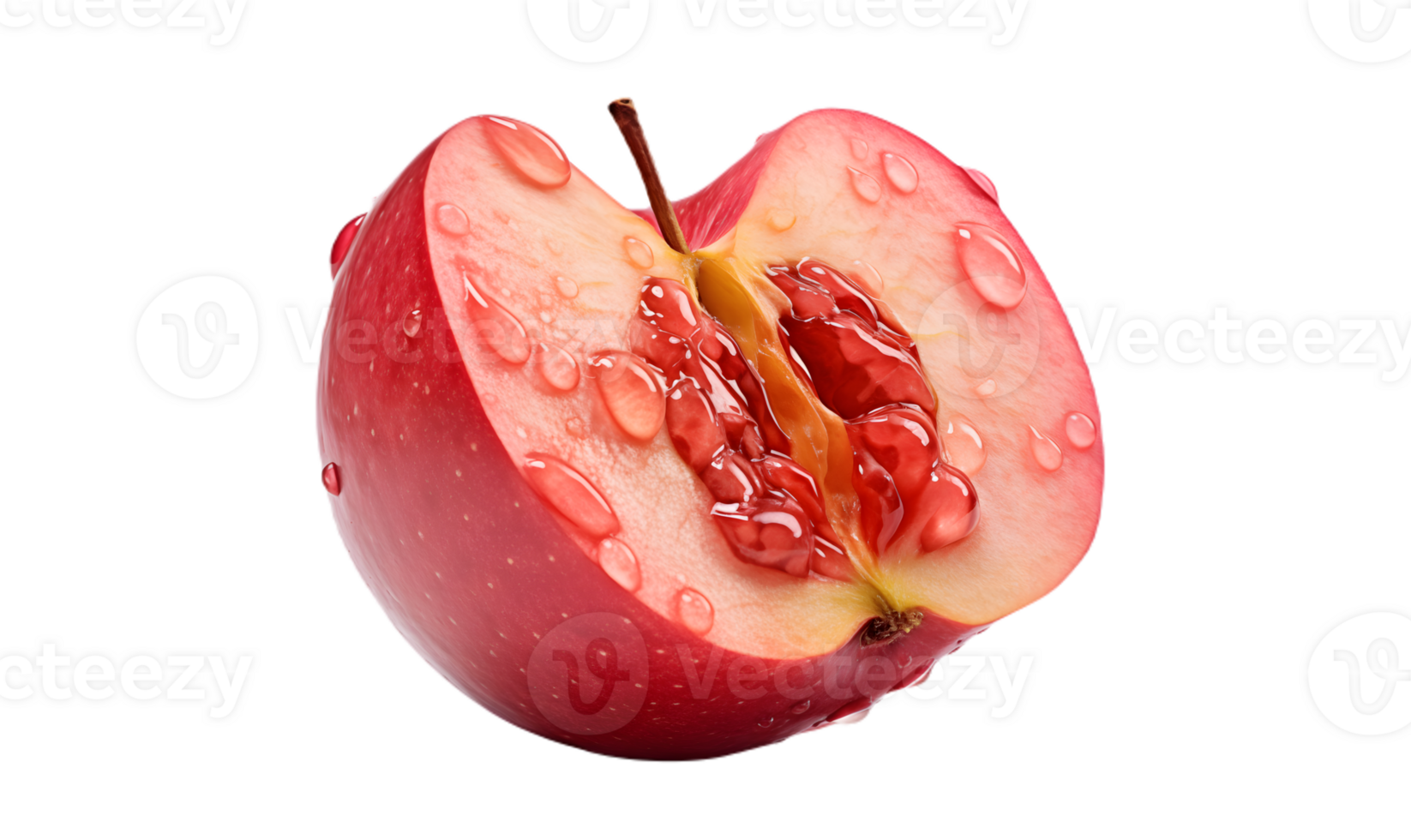 Red apple with water drops isolated on transparent background, clipping path included. png