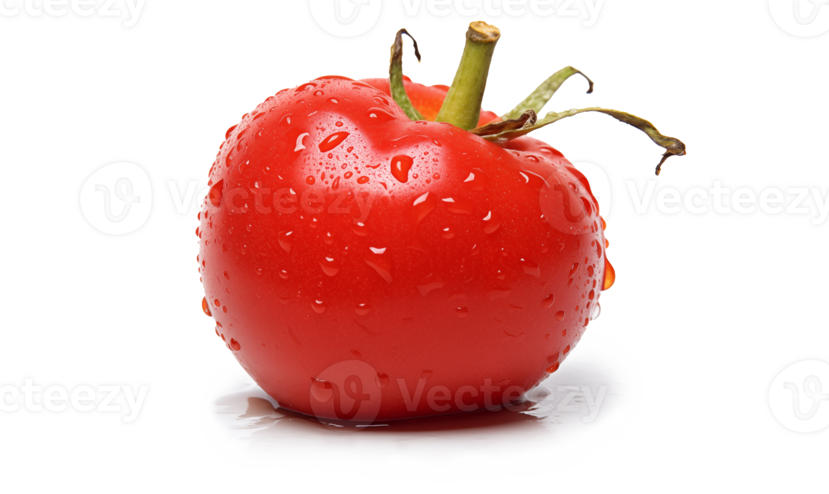 Tomato with drops of water on a transparent background close-up. png