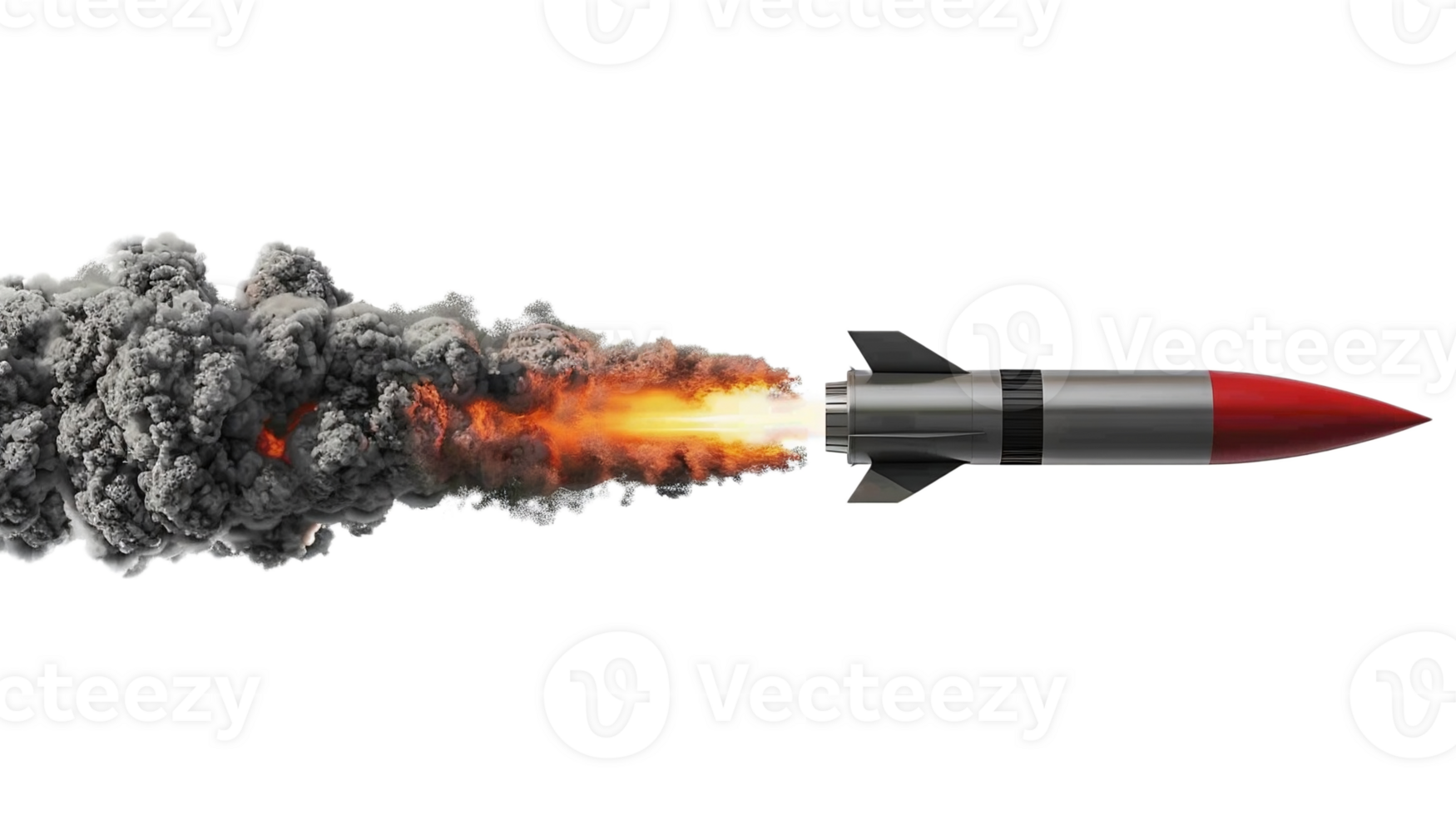 Missile with fire and smoke isolated on transparent background. 3d illustration png