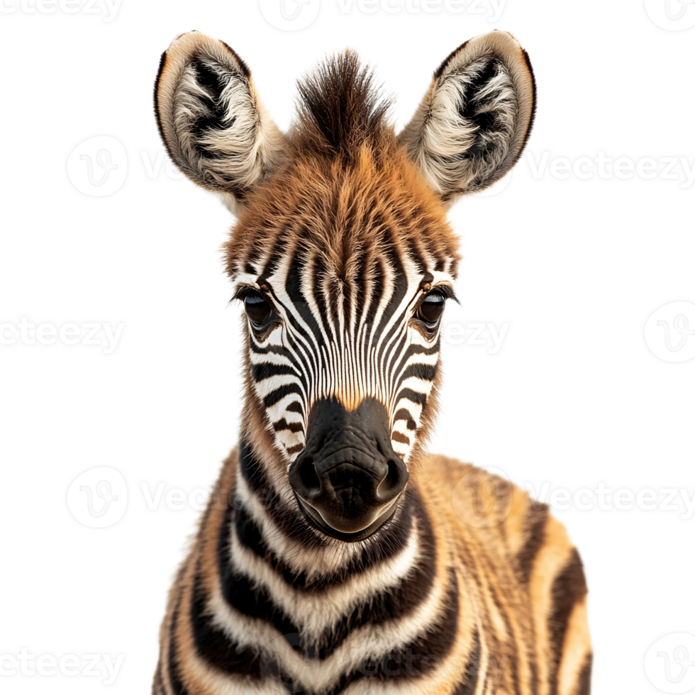 Portrait of a zebra on a transparent background. Isolated png