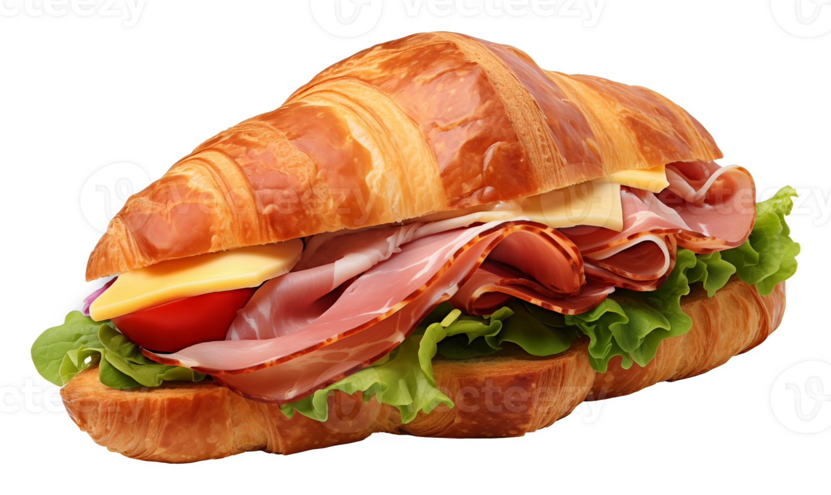 Croissant sandwich with ham and cheese isolated on transparent background. png